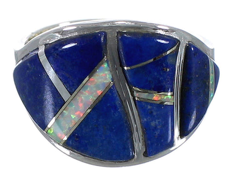 Southwestern Lapis And Opal Inlay Silver Ring Size 6 EX44779